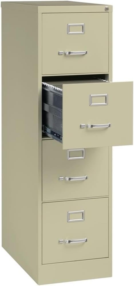 Pemberly Row 4 Drawers 52" Vertical Beige Metal Filing Cabinet Lockable Pre-Assembled Stationary Letter Size for Home, Office