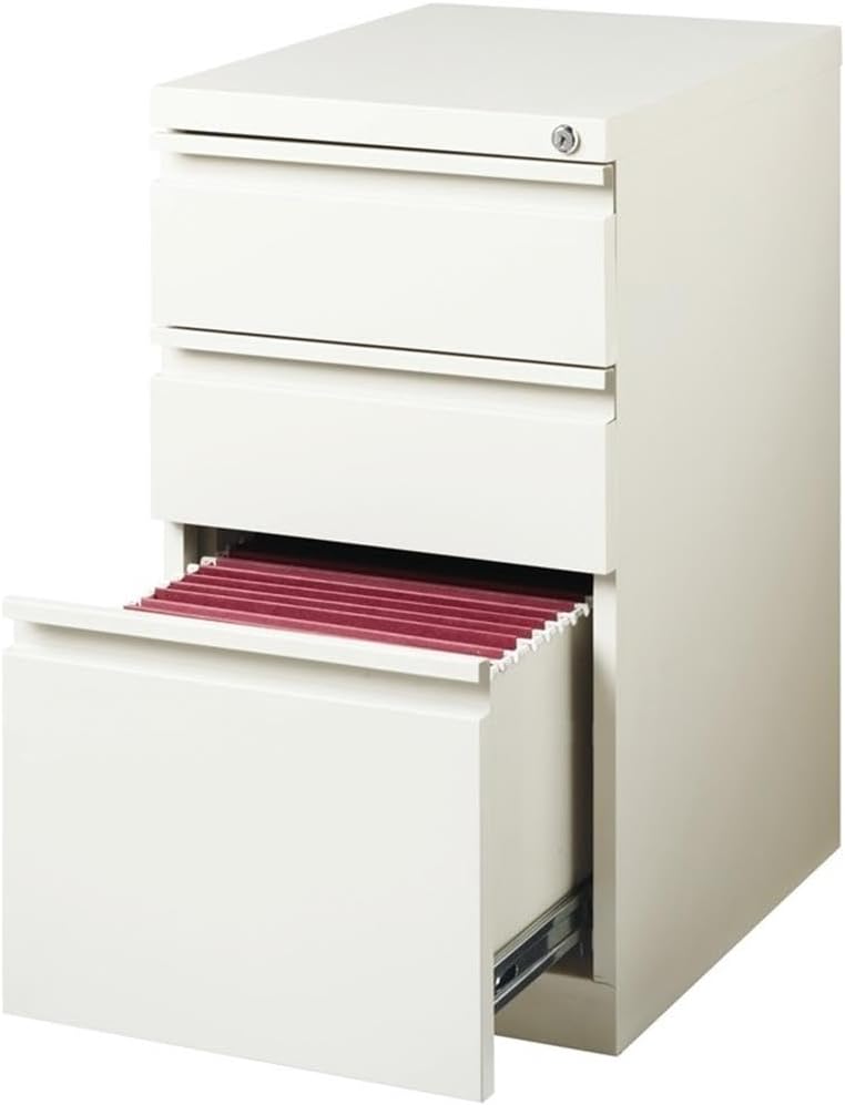 Scranton & Co 20" 3-Drawer Modern Metal Mobile Pedestal File Cabinet in White
