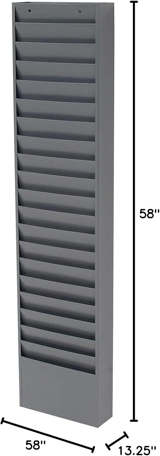 Global Industrial Steel Medical Chart Hanging Wall File Holder, 20 Pockets, Gray, Wall Mounted Magazine and File Folder Holder, 12-1/2"W x 8-3/8"H Pockets