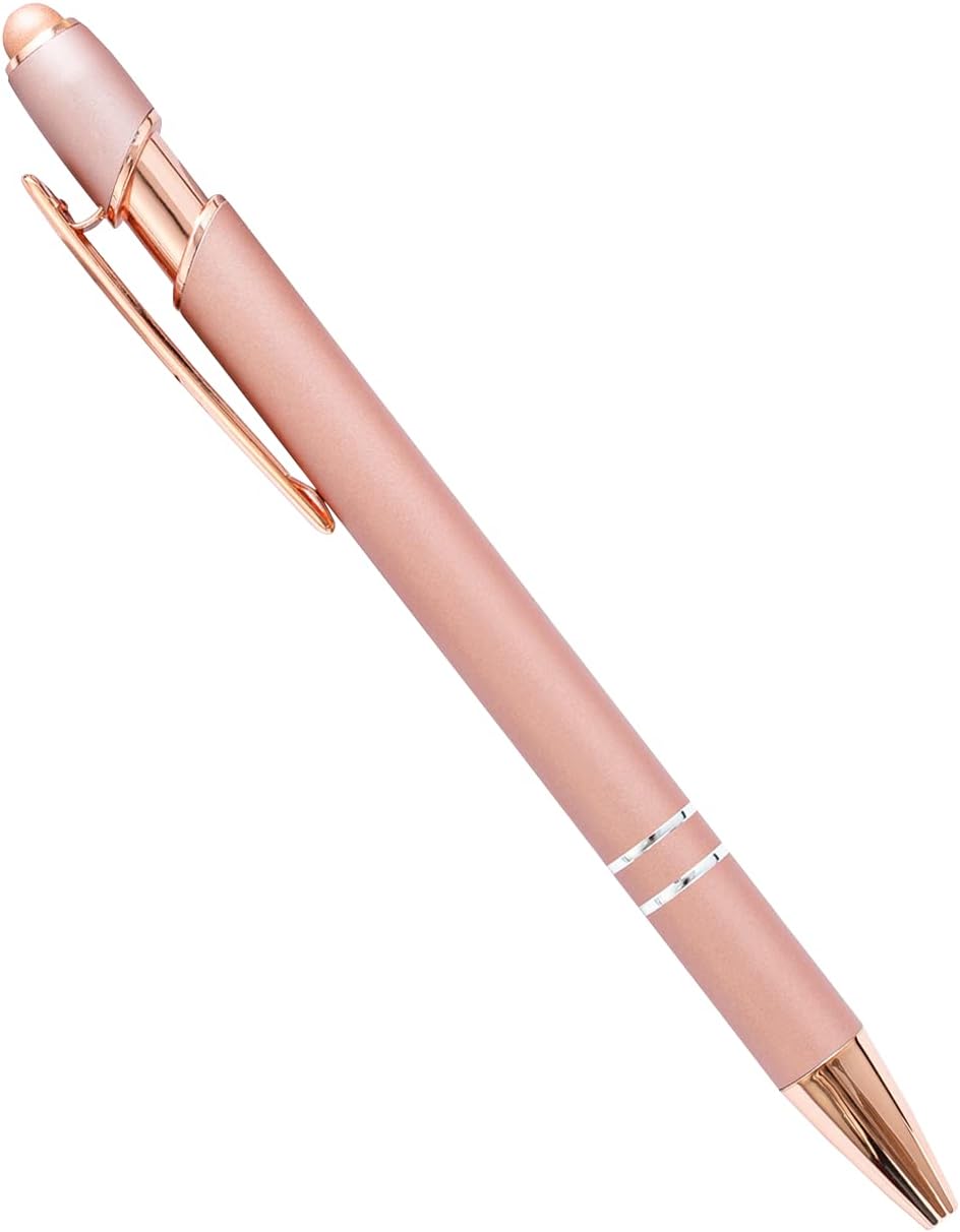PASISIBICK 8 Pack Rose Gold Ballpoint Pen 2-in-1 Stylus Retractable Metal Stylus Pen for Touch Screens with Stylus tip, 1.0 mm Black Ink(8 PCS Rose Gold)