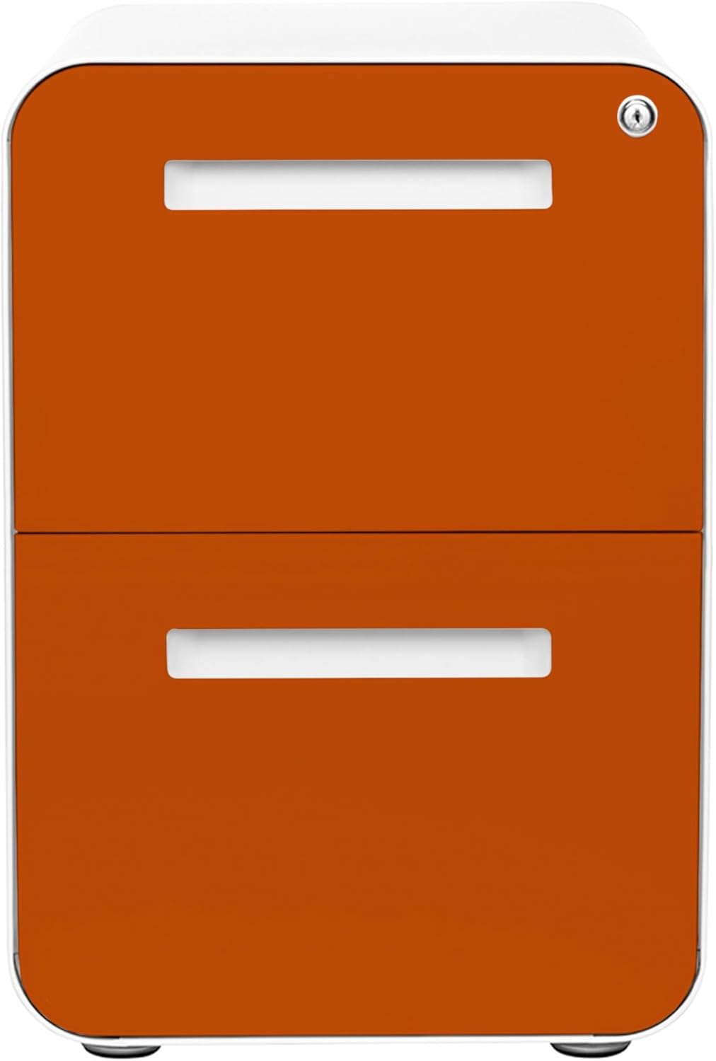 Laura Davidson Furniture Stockpile 2 Drawer Mobile File Cabinet with Lock - Under Desk Metal Filing Cabinet, Legal/Letter File Folders, Wheels and Stationary Feet, Pre-Assembled, White/Orange
