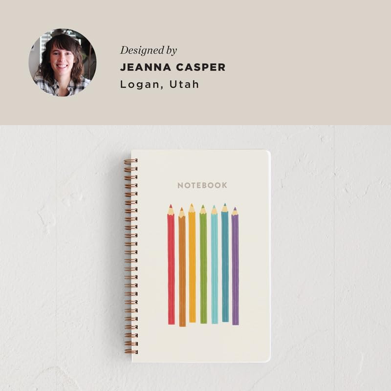 Minted Color Notebook, Writing Journal for Notes & Journaling, Durable Acrylic Free Cover, Pencil Rainbow Colors Design, Spiral Bound Journal Notebook with 80 Lined Pages, 5.5" x 8.5"