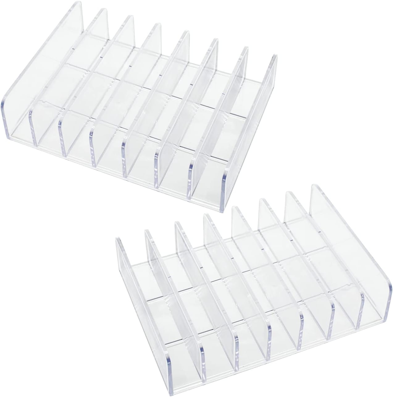 Acrylic Mail Holder 2 Pack, 7 Slots Clear Desk Organizer for Sorting Mail, Clear Bill Money Organizer for Envelope, Card and Makeup, Cash Tray for Cash Stuffing, Use in Home and Office