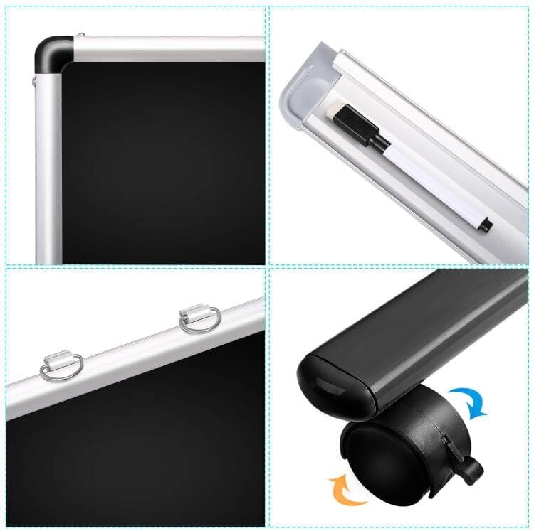 Mobile Dry Erase Blackboard 36 x 24, Magnetic Portable Black Dry Erase Board with Stand, Rolling Double Sided Chalkboard with Wheels - Easel Standing Black Board for Office, School & Home