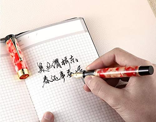 Jinhao 100 Fountain Pen Celluloid Classic Style, #6 Nib Smooth Writing Instrument with Refillable Converter and Pen Case Set