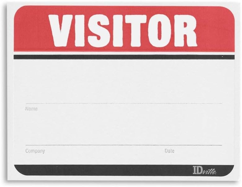 Visitor Name Badge Stickers - Adhesive Name Tags Fill in The Blank Visitor Labels - Red - 100 Pack