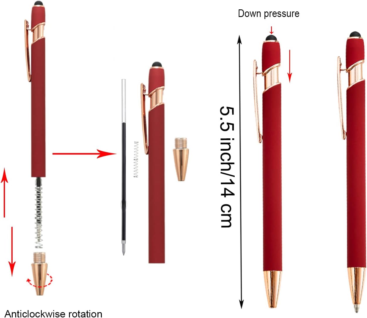 PASISIBICK 12 Pieces Rainbow Rubberized Soft Touch Ballpoint Pen with Stylus Tip, Stylish, Premium Metal Pen, Black Ink, Medium Point(Pack of 12)
