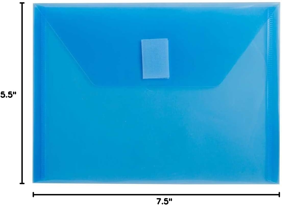 JAM PAPER Plastic Envelopes with Hook & Loop Closure - Index - 5 1/2 x 7 1/2 - Blue - 12/Pack
