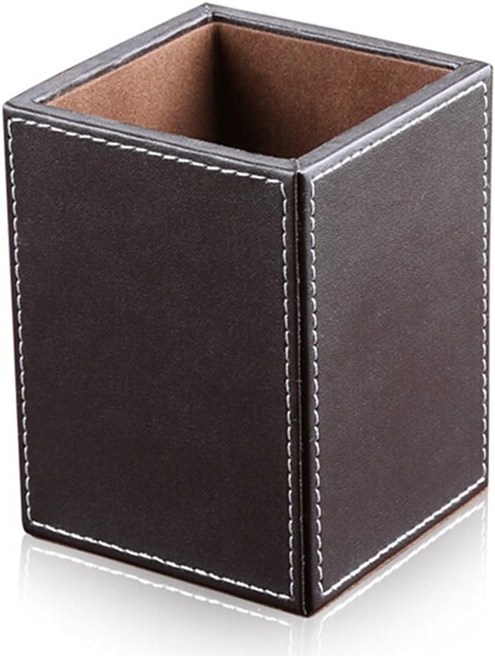 KINGFOM 3PCS/SET Desk Organizers and Accessories, Pu Leather Office Supplies Organization Set with Tissue Holder, Pencil Holder and Business Name Cards Stand Brown