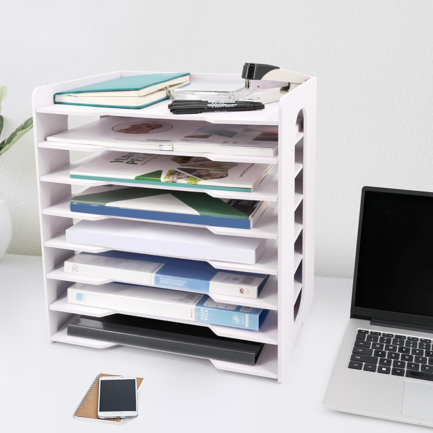 SONGWAY Large File Organizer for Desk - 8 Tier Legal Size Paper Storage Holder, File Sorter, Letter Mail Tray, Desktop Paper Storage Organizer for Home Office School