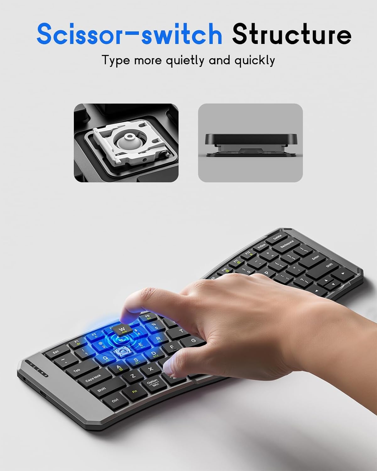 MoKo Ergonomic Foldable Keyboard, Split Portable Folding Bluetooth Keyboard for Business Travel, Ultra Slim Rechargeable Wireless Keyboards for iOS/Android/Windows Tablet PC Smartphone