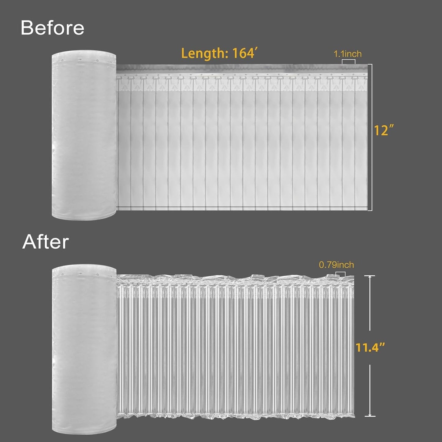 Large Bubble Cushioning Wrap for Packing 12"x164',Inflatable Air Pillows for Shipping & Moving Bottle Travel Protector Bags Heavy Duty Space Saving Box Filler Shipping Supplies with Pump, 55um