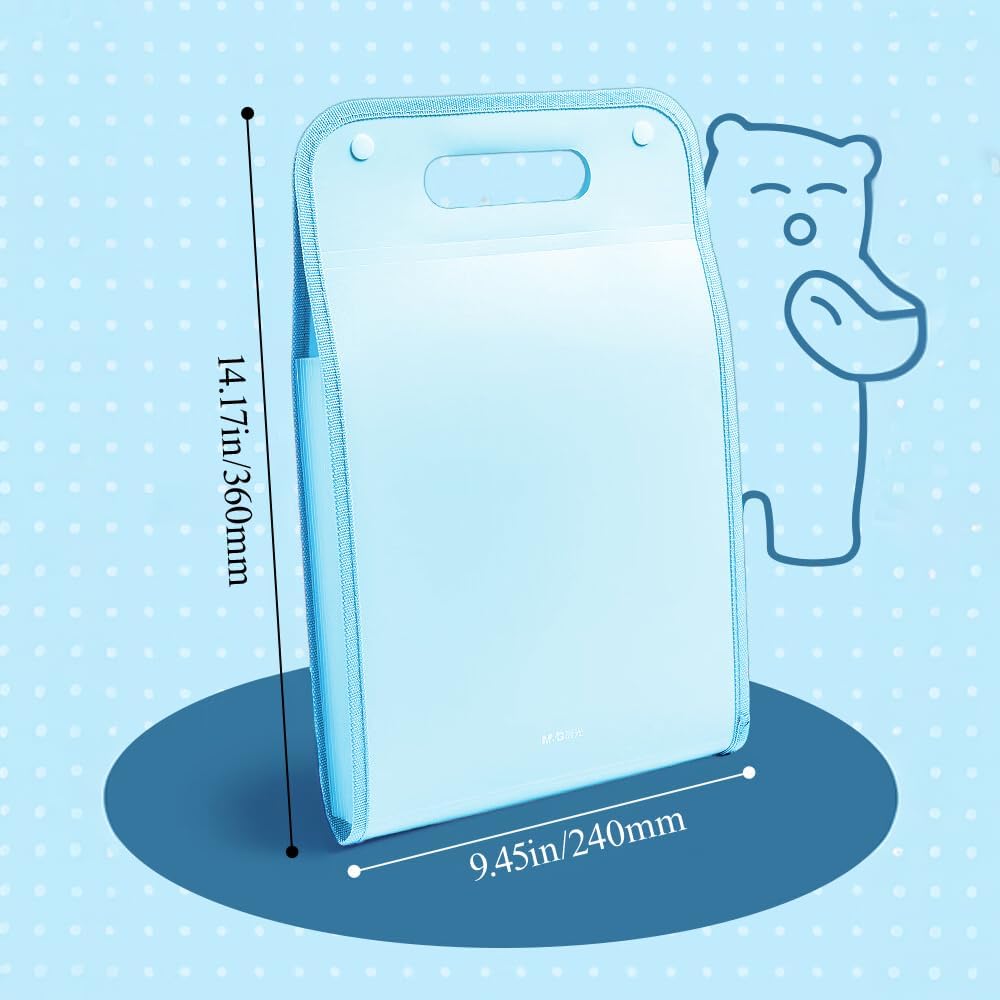 M&G Expanding File Folder 13 Pockets Accordion File Organizer with Labels, Portable Document Receipt Organizer Hold A4 Letter Size Paper, Waterproof Folder for Schoolbag Office Supplies (Blue)