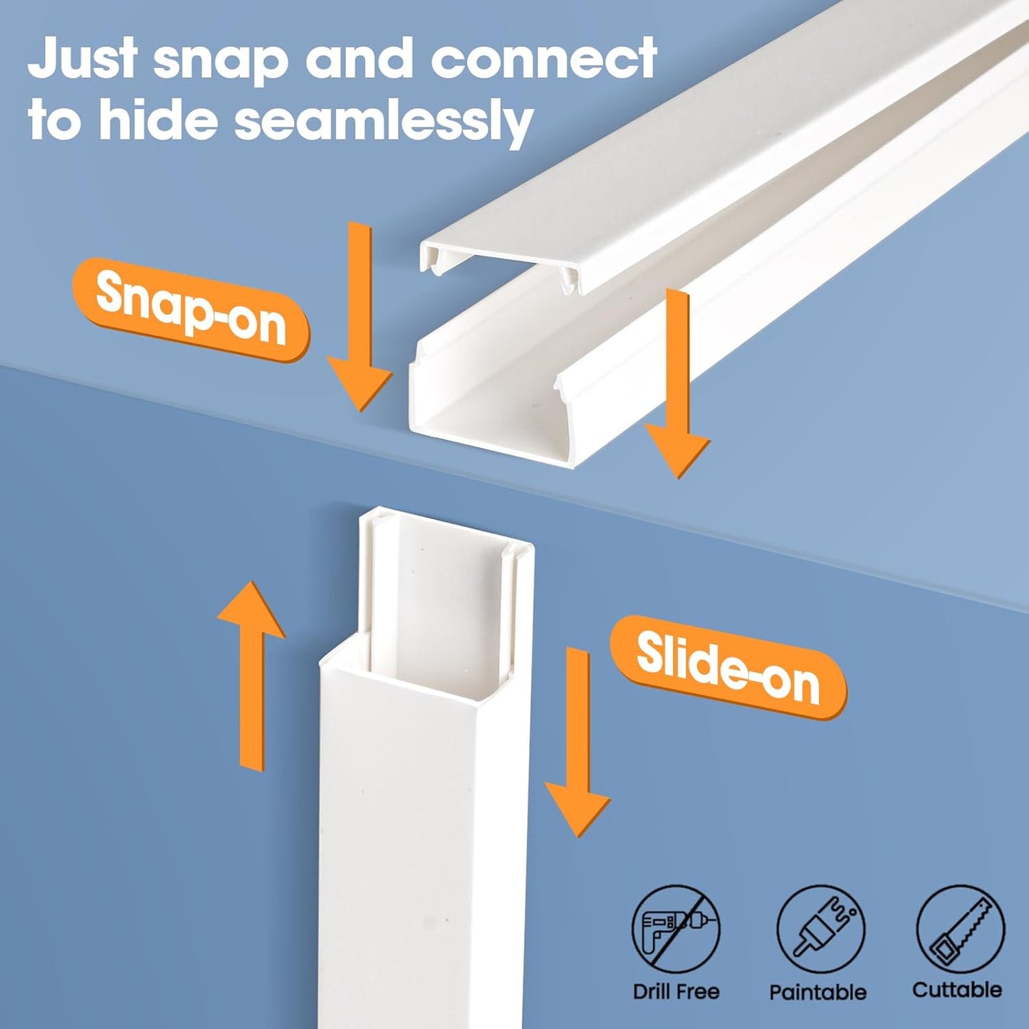 116in Cord Hider Kit, Cord Covers for Wires on Wall, Paintable Cable Raceway, Cord Hider for Wall Mount tv, tv Cable Hider Wall kit, Wire Covers for Cords, W0.96in X H0.57in, White