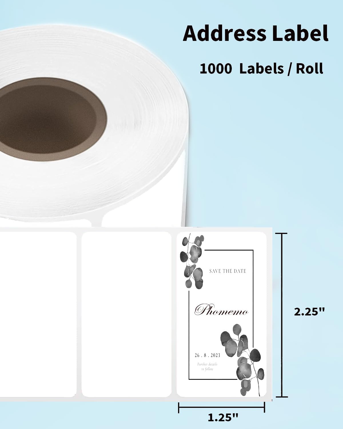 Phomemo 1.25x2.25” White Direct Thermal Label for Address, Self-Adhesive Thermal Stickers Labels, Printer Label for Address, Logo, Shipping, Barcodes, QR Code (1000 Labels/Roll,1 Roll