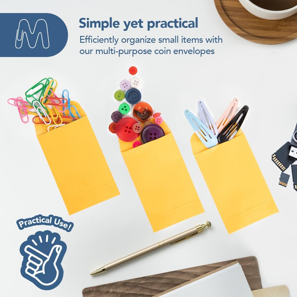 MOS #1 Gold Coin Envelopes 2.25 x 3.5 Inch 550 Pack — Self-Seal Yellow Small Envelopes for Coins, Seeds, Small Parts, Collectibles, Jewelry, Craft Storage