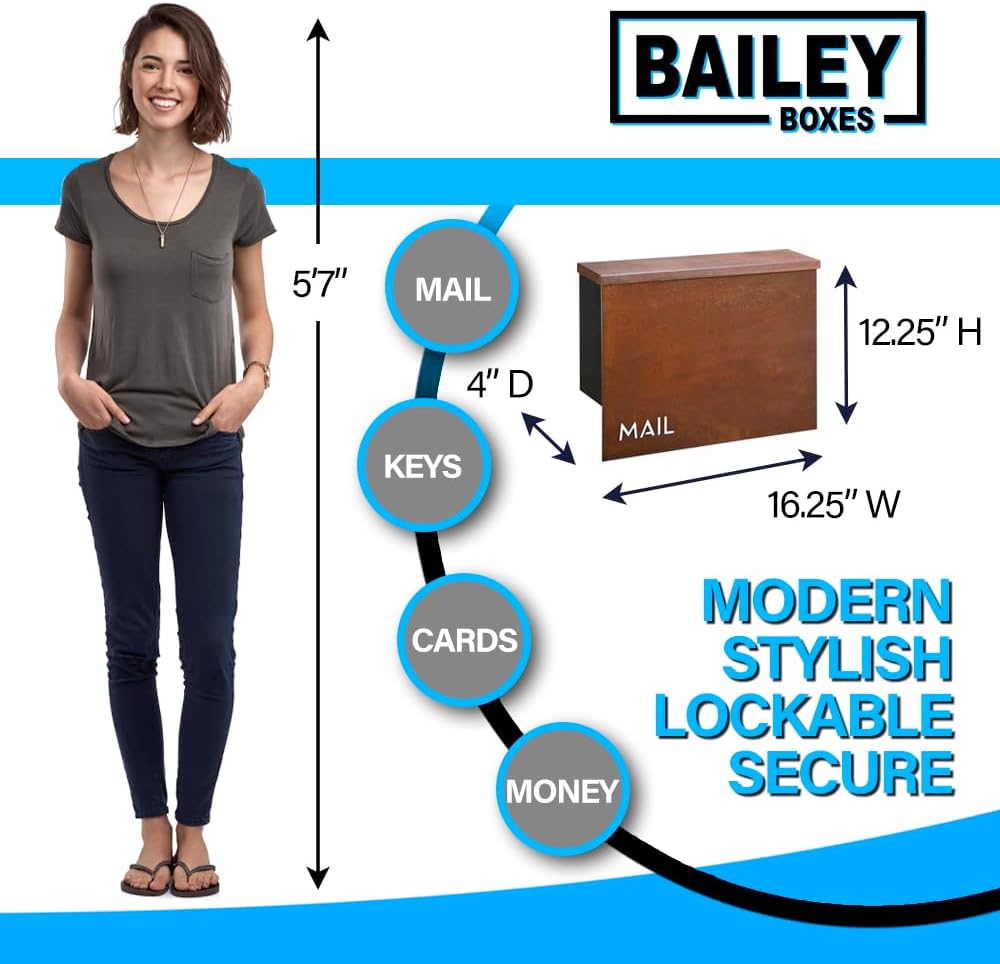 Wall Mounted Locking Mailbox - Rustic Modern Vintage Design from Bailey Boxes - The Rockdale - Elevate Your Exterior with a Top-Notch Custom Style Mailbox
