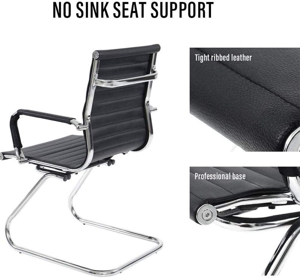 Black Office Desk Chair No Wheels Set of 4 PU Leather Computer Chairs Mid Back Guest Chairs for School Reception Conference Waiting Room, Black