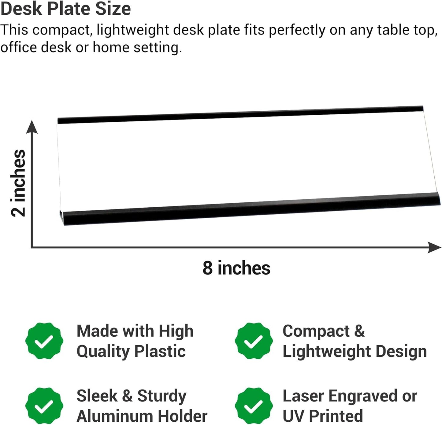 Custom Engraved Desk Plate | Personalized with your Name and Title | Perfect Decor for Office, Business, or Home | Multiple Font and Color Options | 2x8" or 2x10" (Black w/White Letters, 2x8")