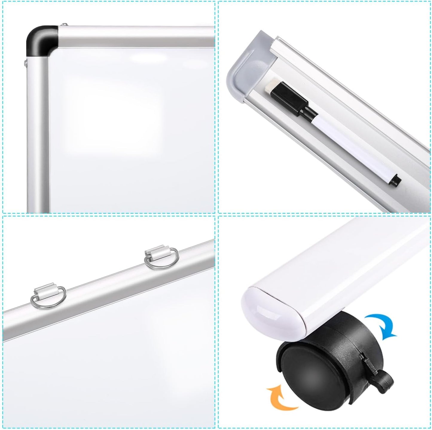 Large Rolling White Board 48x36 in, Dry Erase Board with Stand, Double-Sided Magnetic Mobile Whiteboard, Height-Adjustable for Office Classroom and Home