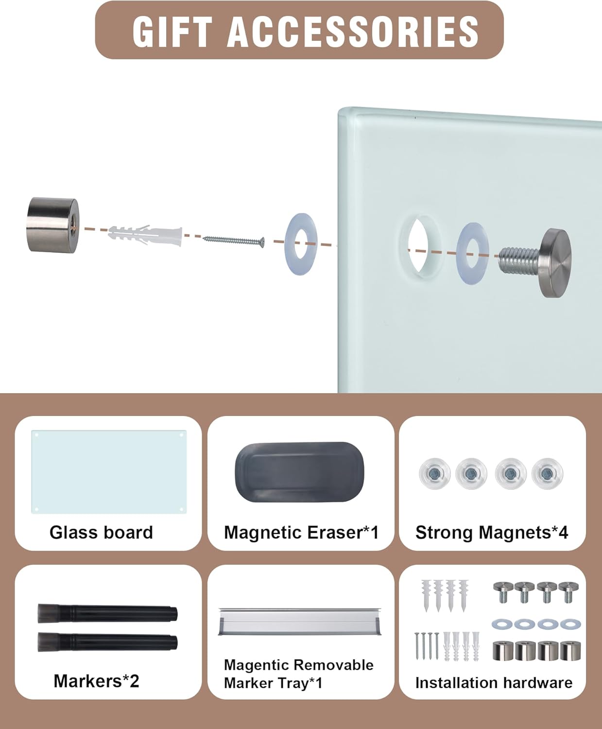 Magnetic Glass Whiteboard,60"x48" Wall Mounted Frameless Dry Erase Board for Office, Home & School White