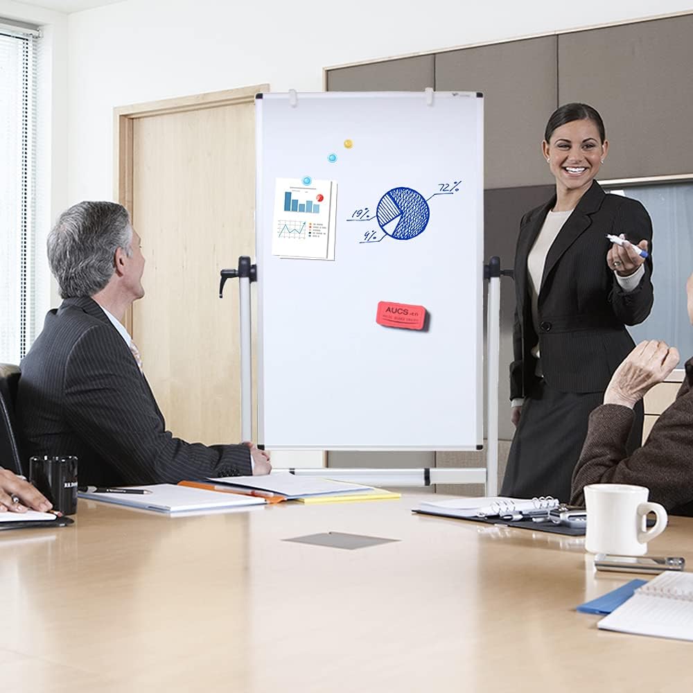VIZ-PRO Double-sided Magnetic Mobile Whiteboard,48 x 24 Inches, Portrait Orientation,Aluminium Frame and Stand