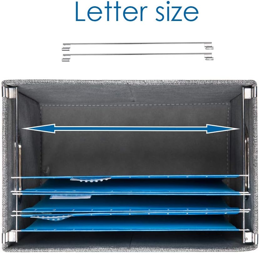 PRANDOM File Organizer Box - Set of 1 Collapsible Decorative Linen Filing Storage Hanging File Folders with Lids Office Cabinet Letter Size Grey (14x9.3x10.8 inch)