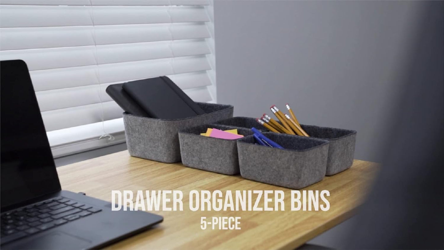 Welaxy office Drawer organizers bins Deep draw organiser Felt storage bin drawers Desk draw dividers boxes for toys makeup jewelery rolled ties organizing 5 pack (Charcoal)