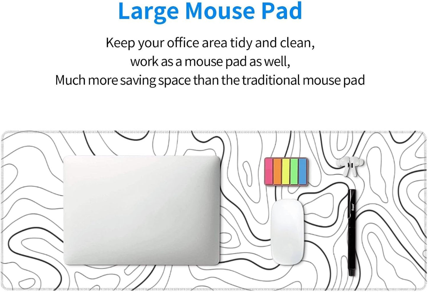 Extended Gaming Mouse Pad, Large Gaming Mouse Waterproof with Stitched Edges, Non-Slip Desktop Pad for Home and Office, Level Up Your 31.5x11.8 Inch… (White Topographic)