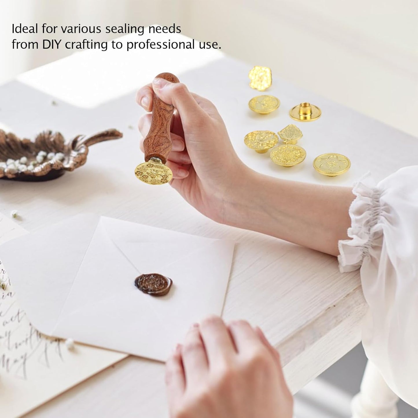 Wax Seal Stamp Set Vintage Classic Sealing Wax Stamp Head with Wooden Handle for Party Wedding Invitation Cards Envelopes Gift Wrapping Letter (10 Patterns)