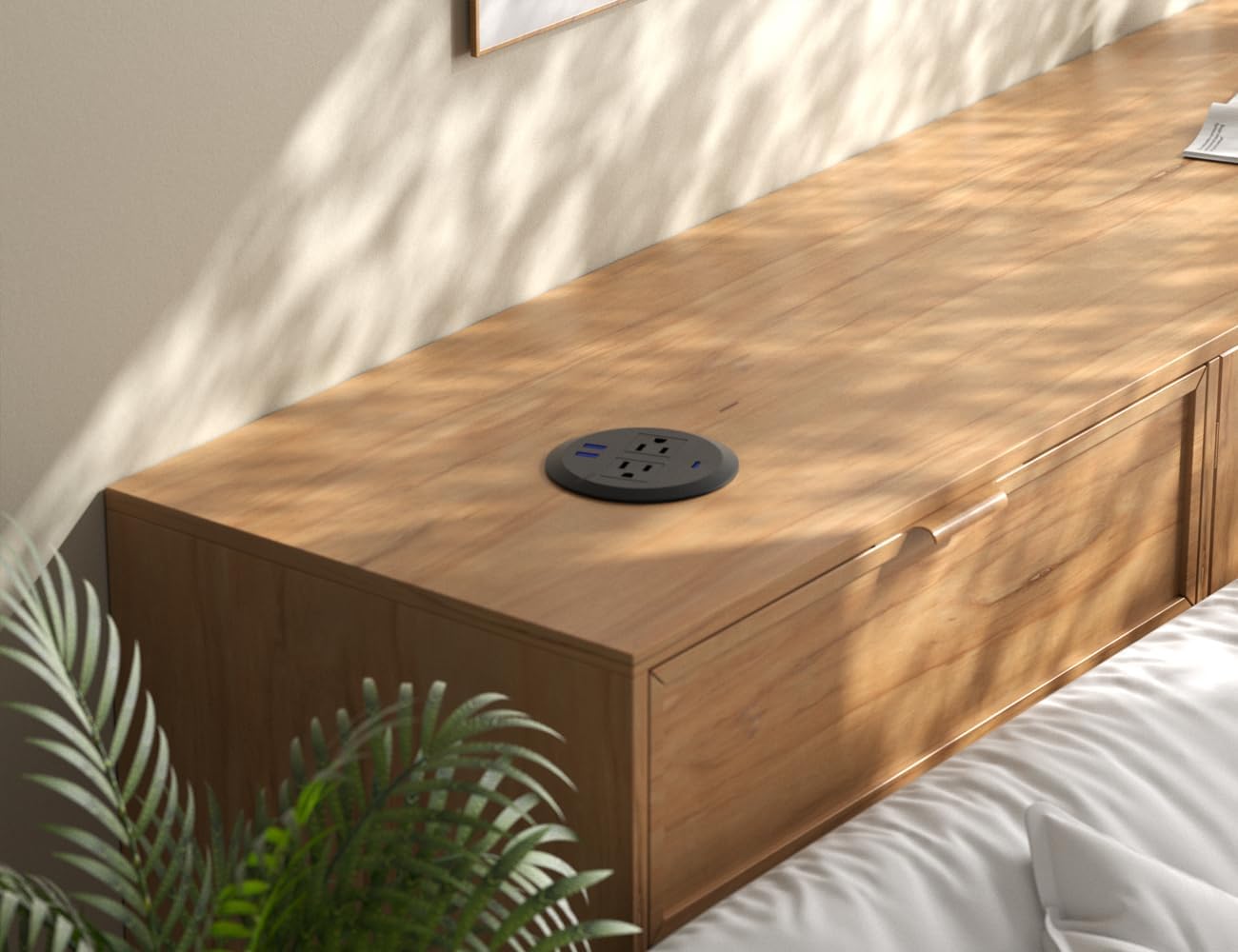 2PCS 3 Inch Desktop Power Grommet,20W USB C Fast Charging Station,3-USB Port,Flush Mount,6.5 ft Power Cord.Round Recessed Power Outlet,Desk Hole Grommet Outlet for Workspace,Sofa,Black