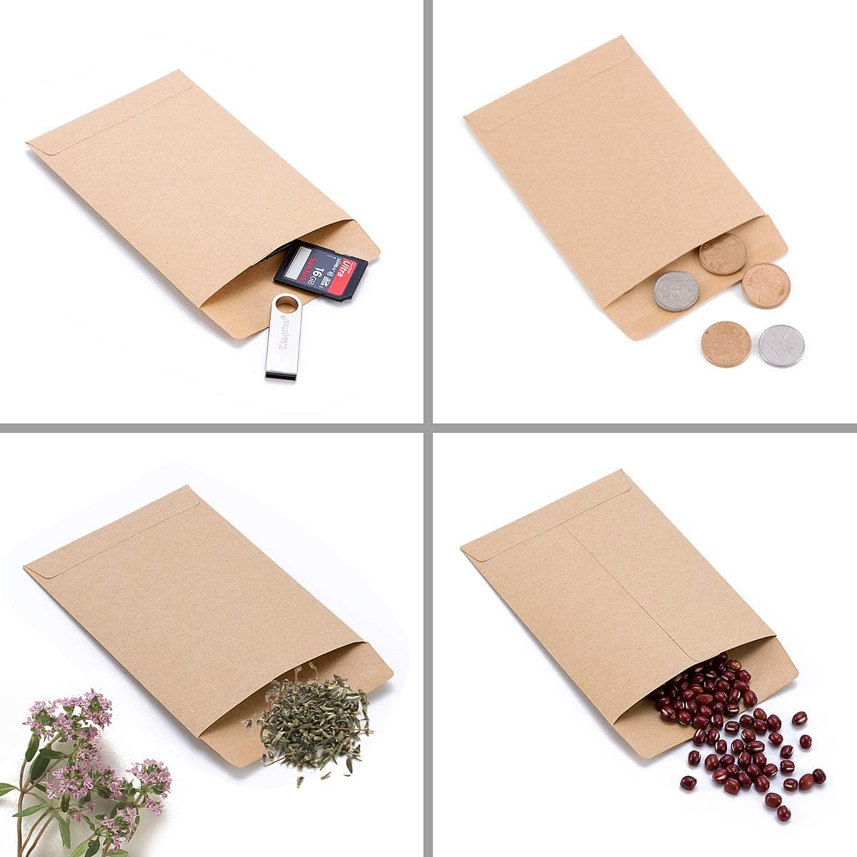 100 Pack Small Coin Envelopes Self-Adhesive Kraft Paper Seed Envelopes Mini Parts Small Items Stamps Storage Packets Envelopes for Garden, Office or Wedding Gift (Brown, 3.23×4.53 inch)