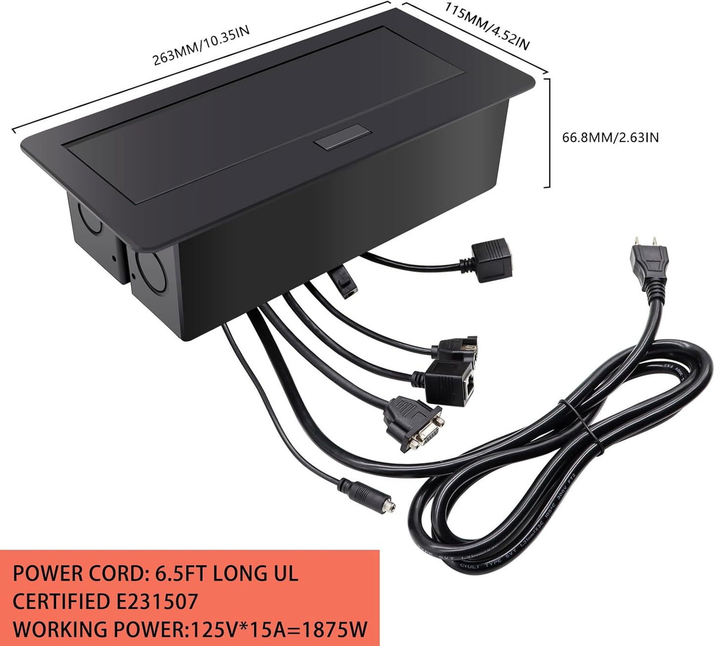 Pop Up Outlet; Pop up Power Strip; Embedded countertop Connection Outlet Box; 2 Power Outlets,HDMI USB VGA 3.5mm Audio Network Port Conference Table Multimedia Outlet Box - Black