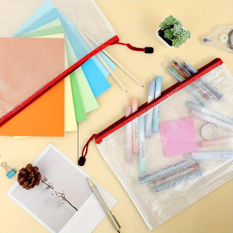 Mesh Zipper Pouch Bag,A3 Zipper Bag for Organizing Storage, Waterproof Zipper Pouch, 17" x 12"/44cm x 32cm, File Bag for School and Office Supplies (Red)