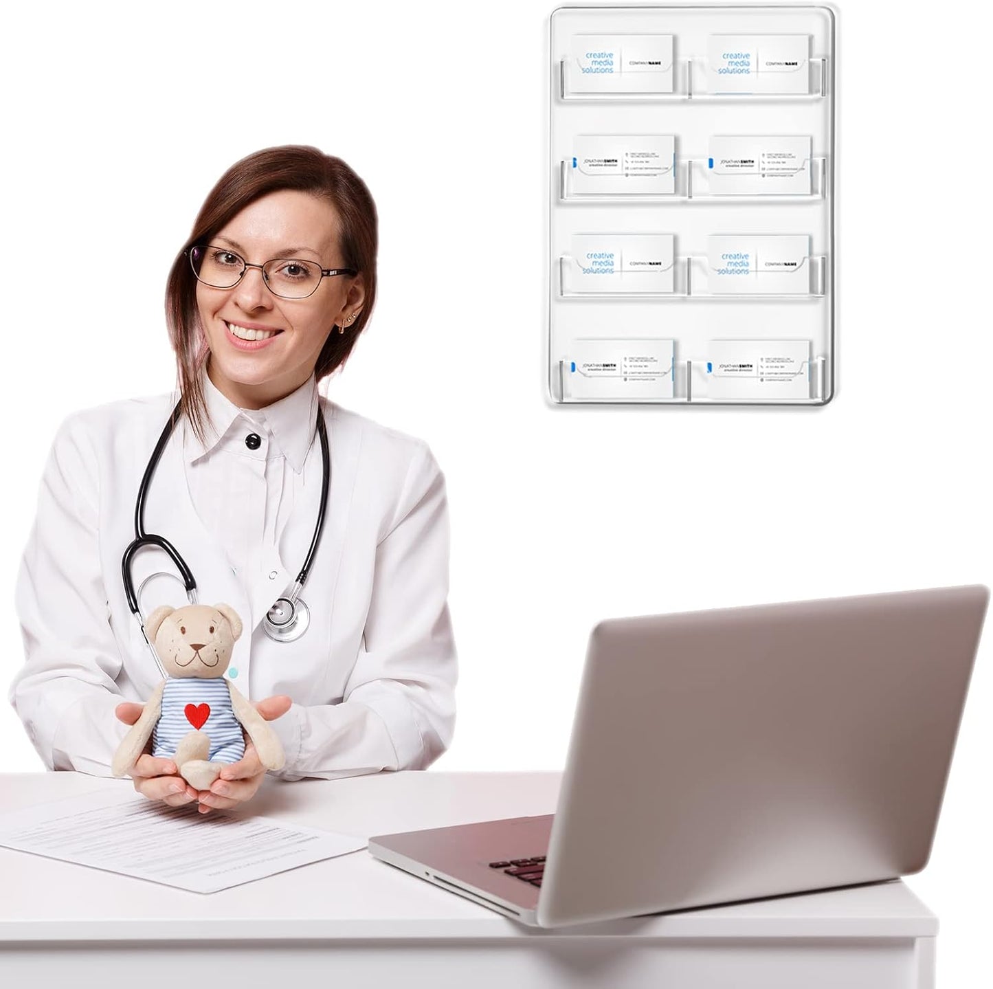 Hillban Acrylic Business Card Holder Wall Mount Clear Sticker Display Rack Multiple Card Holders Clear Acrylic Organizing Sticker Display Stand Pre Drilled(8 Pockets)