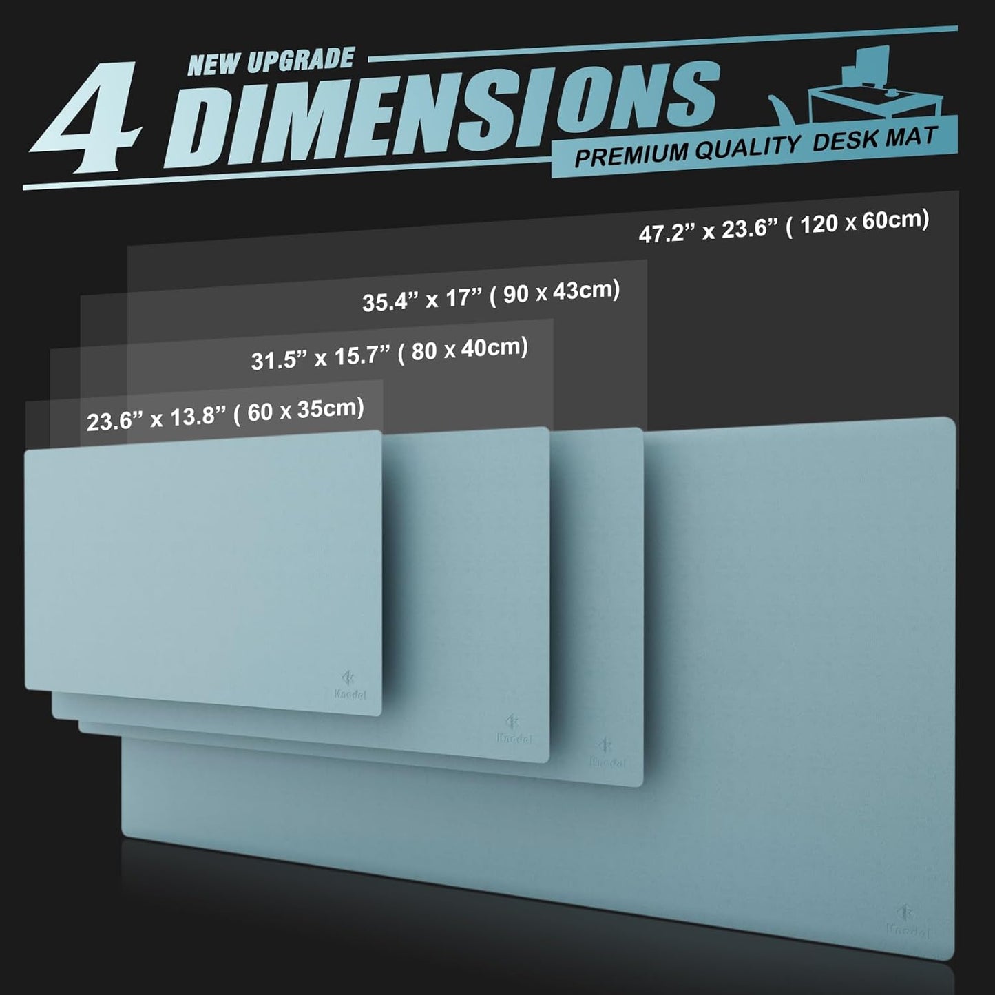 K KNODEL Large Office Leather Desk Mat, Mouse and Keyboard Pad, Computer and Laptop Mat, Desktop Protector and Cover, Writing Pad and Blotter (47.2"x23.6", Light Blue)