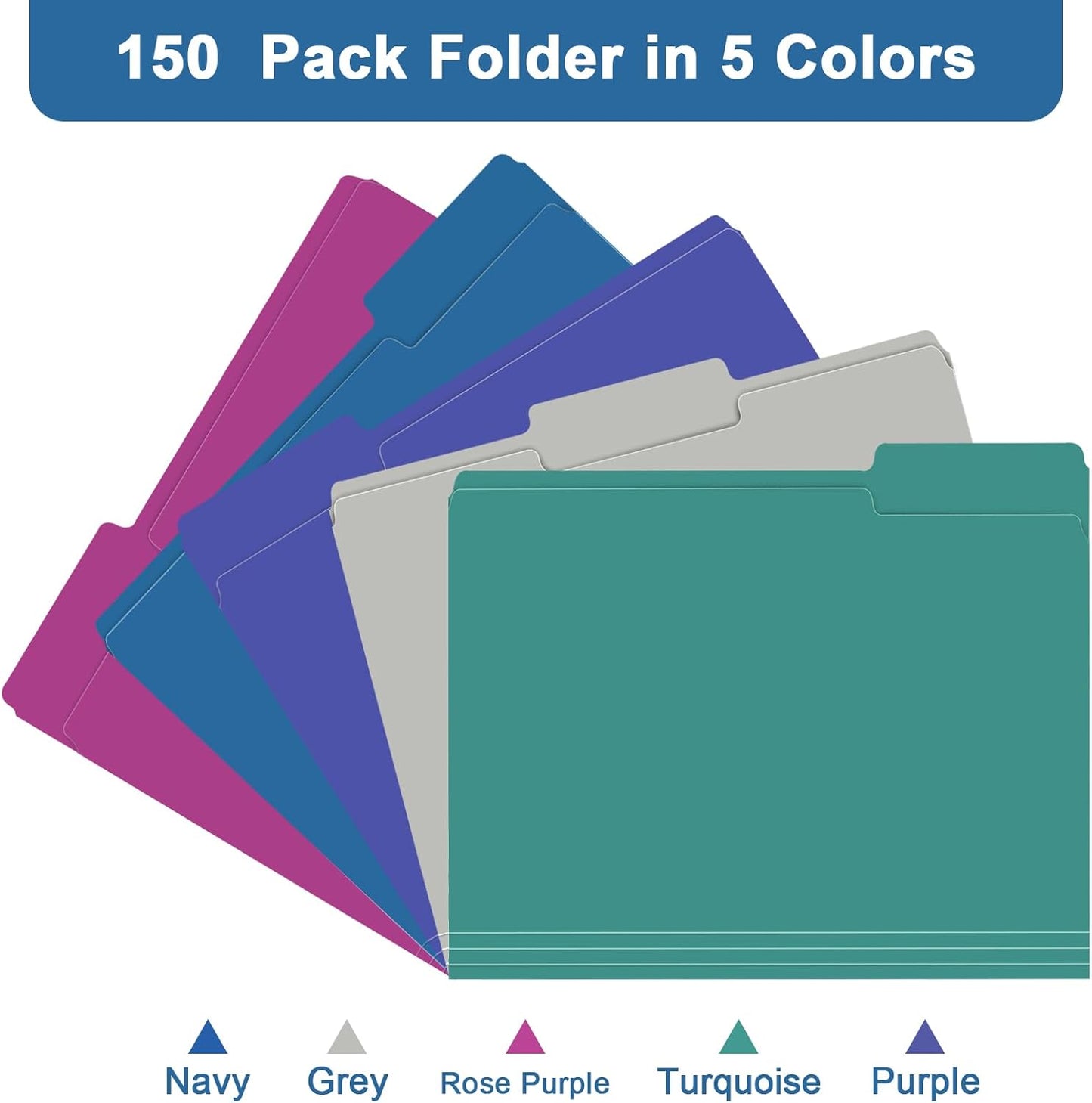 File Folder, RAZCC 150 Pack 1/3 Cut Tab File Folders Letter Size, Colored File Folders for Office Classroom Use, Colored Folders with Tabs, Assorted 5 Colors