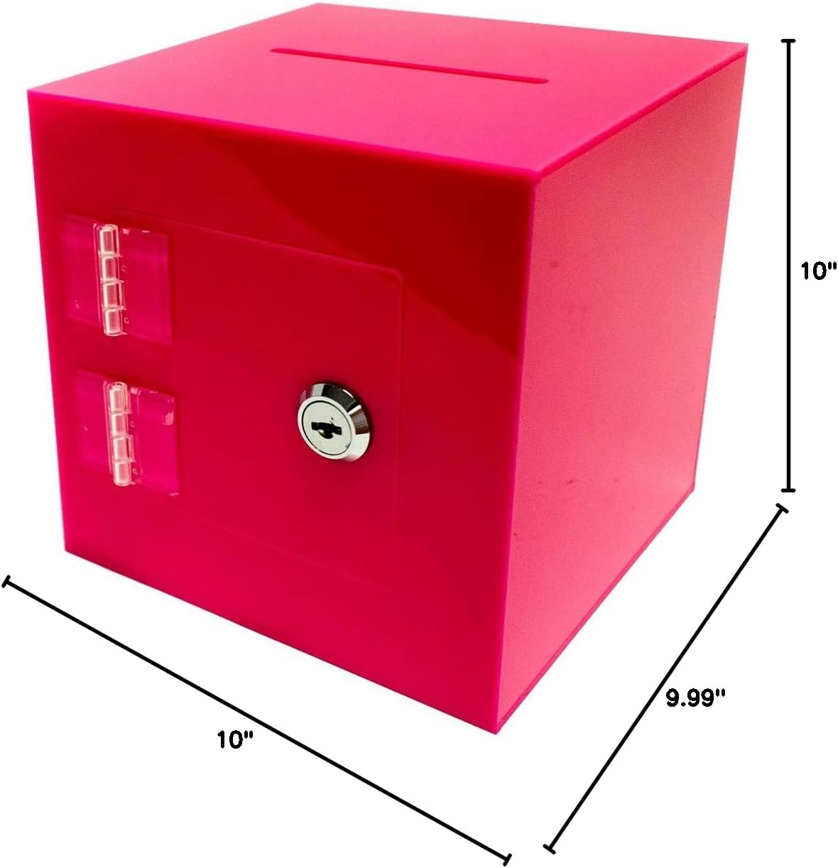 Source One Premium Acrylic Cube Donation Box with Deluxe Rear Open Door and Cam Lock Suggestion Box (10 Inch, Pink)