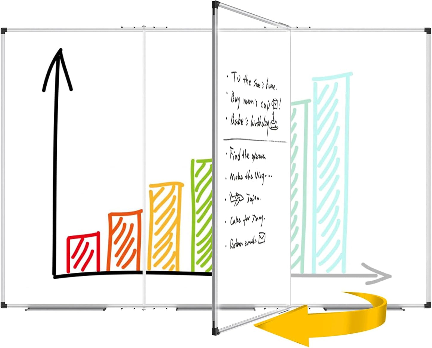 XBoard Extra Large Magnetic Whiteboard 96 x 48 Inch, Giant Foldable Dry Erase White Board with Aluminium Frame & Marker Tray 8' x 4' | Wall Mounted Tri Folding Message Presentation Board