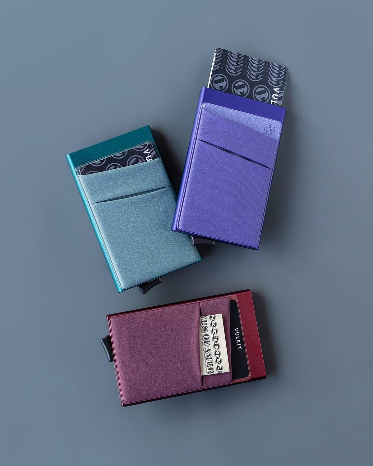 VULKIT Card Holder with Money Pocket Pop Up Wallet RFID Blocking Slim Metal Bank Card Case Holds 5 Cards and Notes