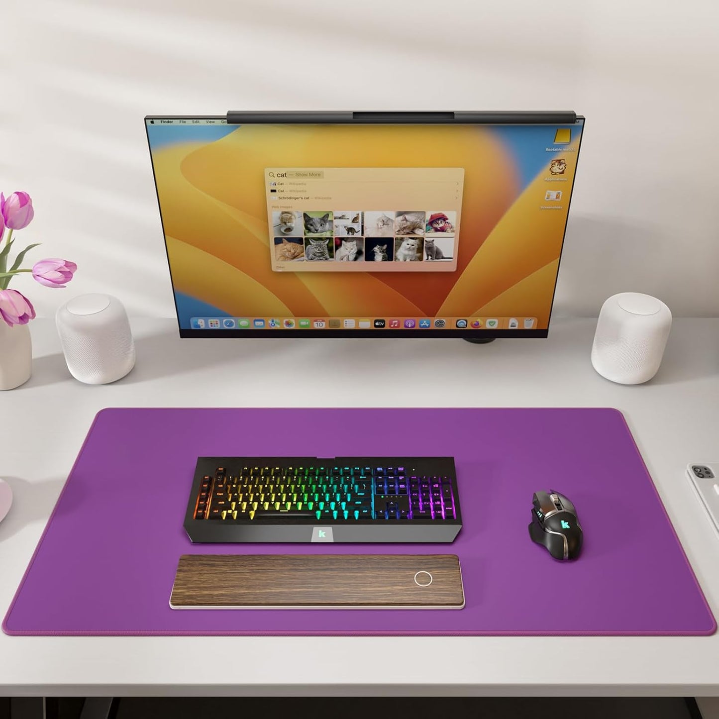 KTRIO Large Gaming Mouse Pad with Stitched Edges, Extended Mousepad with Superior Micro-Weave Cloth, Non-Slip Base, Water Resist Keyboard Pad for Gamer, Office & Home, 31.5x15.7in, Violet Purple