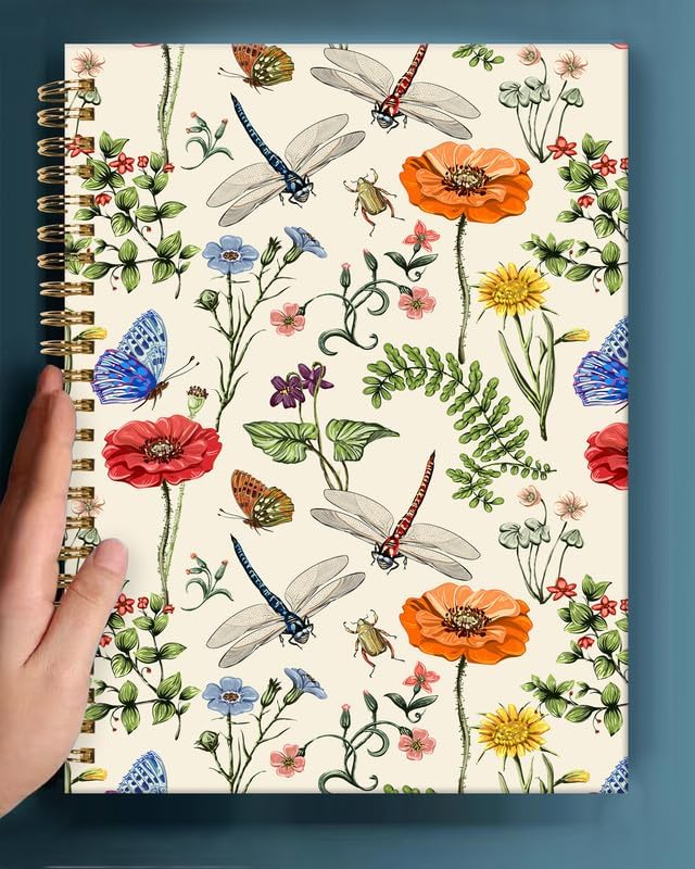 Spiral Journal Notebook,A5 Hardcover Lined Journals for Women Girl 6 x 8.3 in,120 Pages Thick Paper,Cute College Ruled Writing Notebook for Gifts Office Work School(Summer Flower Dragonfly)