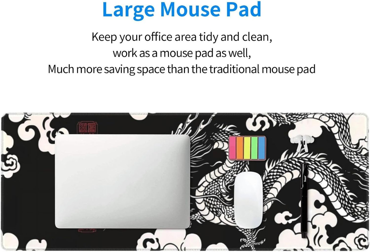 Gaming Mouse Pad Desk Pad,Extended Big Mouse Pad,31.5x11.8 Inch Long Computer Keyboard Mouse Mat Mousepad with 3mm Non-Slip Base and Stitched Edge for Gaming and Office⦠(Loong)