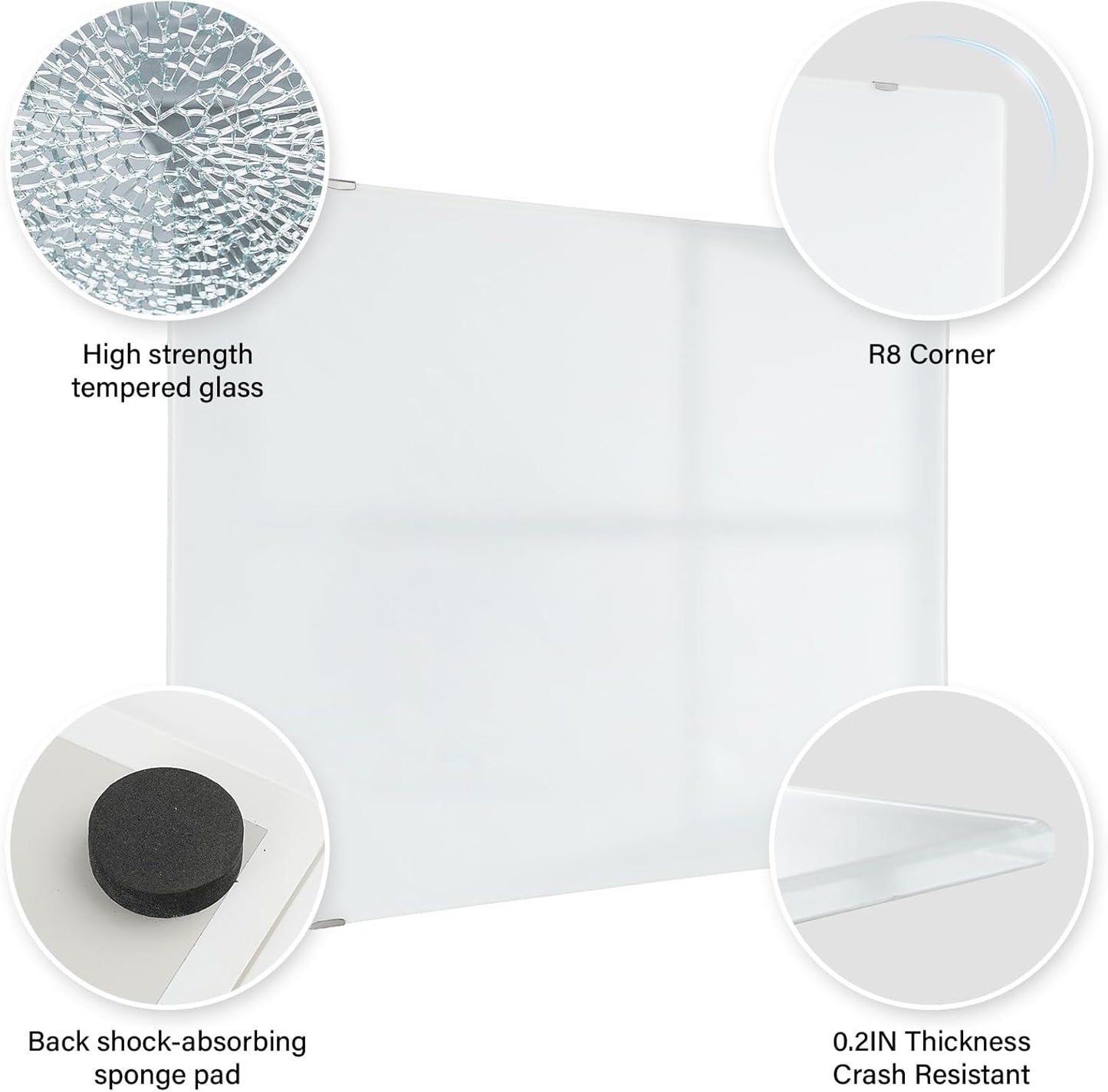 Wall-Mounted Magnetic Tempered Glass White Board Frameless Dry Erase Board Wall Mounted Ideal for Office Classroom School Kitchen and Home,Durable Whiteboard Frameless (24''X18'')