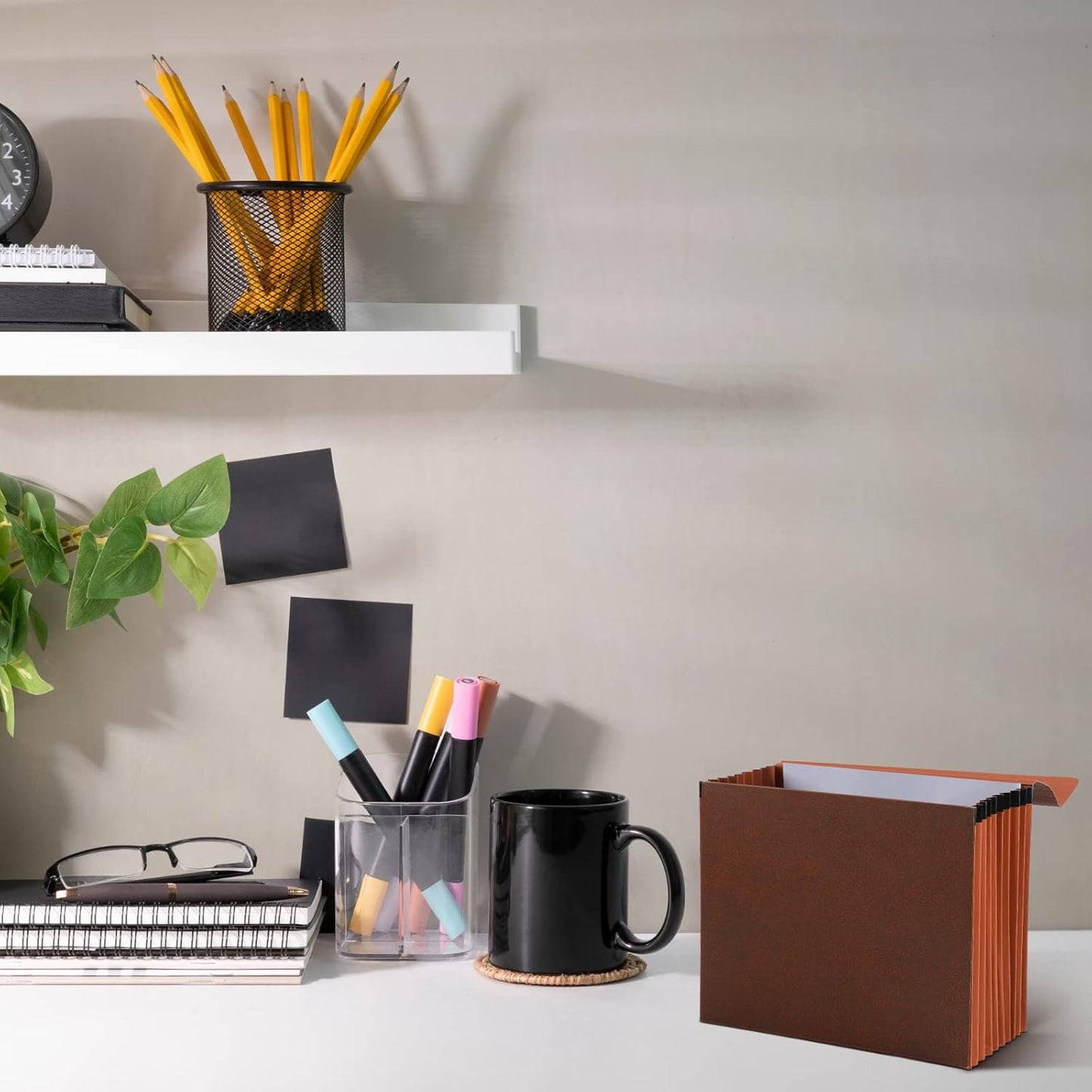 PerKoop 5 Pcs Expanding File Folder with Flap 7 Inch Expansion Expanding File Wallet with Elastic Cord Closure Letter Size Heavy Duty Document Organizer, 10 Slots, Brown