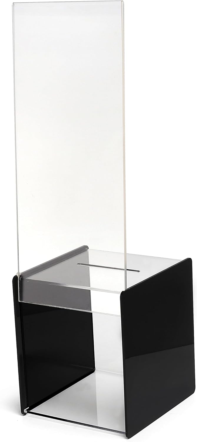 My Charity Boxes - 2 Pack - Mini Ballot Box - Ticket Box - Coin Collector - Tip Container - with 5x7 Sign Frame, for Counter Top Use (Black)