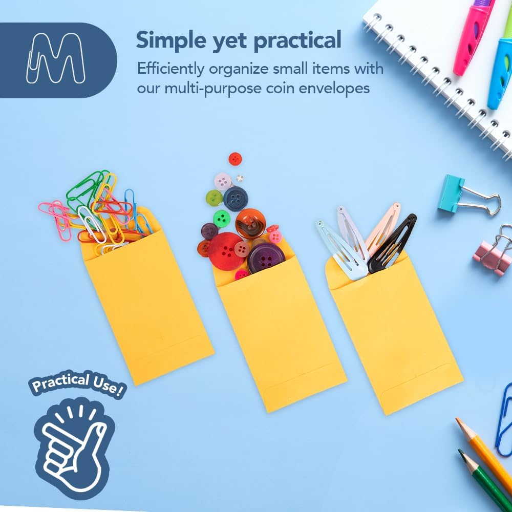 MOS #1 Gold Coin Envelopes 2.25 x 3.5 Inch 120 Pack — Self-Seal Yellow Small Envelopes for Coins, Seeds, Small Parts, Collectibles, Jewelry, Craft Storage