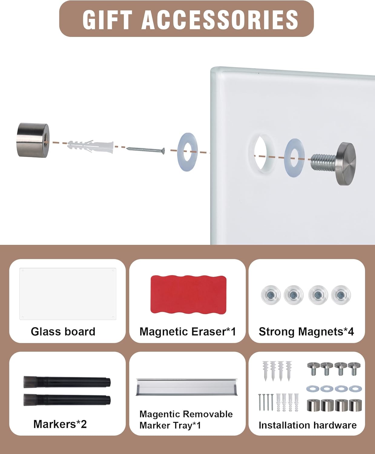 Magnetic Glass Whiteboard,60"x48" Wall Mounted Frameless Dry Erase Board for Office, Home & School Ultra White