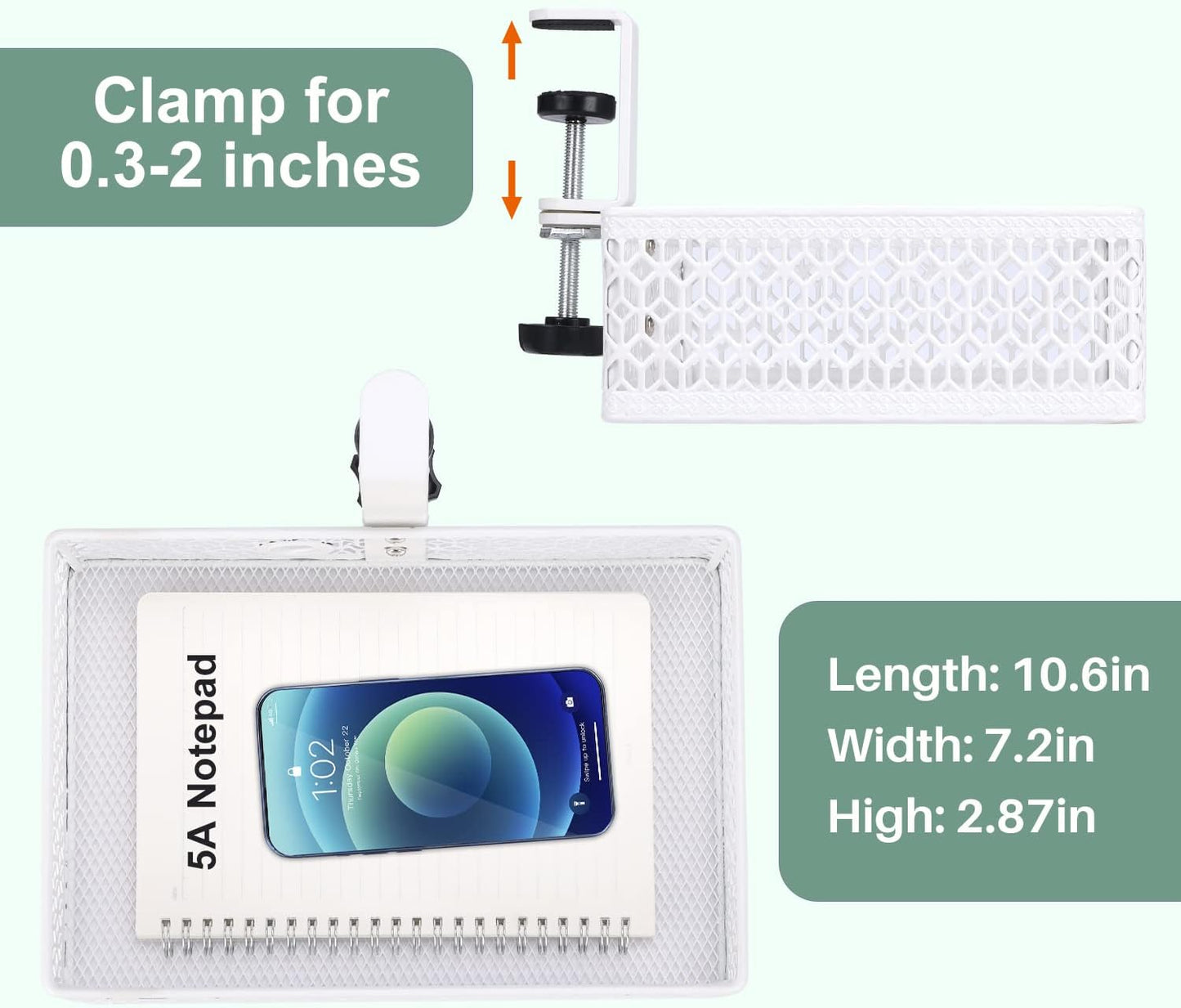 OSYLINE Heavy Duty Clamp On Under Desk Drawer Organizer Storage Tray Basket with Non-Slip Pad Hanging Mount for Home Office Studio Bedroom or Dorm (white)