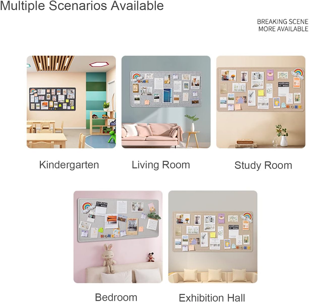 Large Bulletin Board, Foldable 60x36 Inches Cork Board Alternative, Large Felt Board Decorative Pin Board for Wall, Foldable Photo Board Self-Adhesive Vision Board with 36 Pushpins Light Khaki